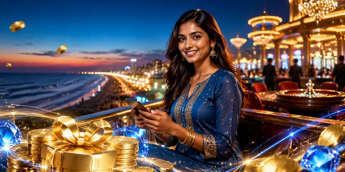 Chennai Marina Beach view with VIP bonuses and festive lighting