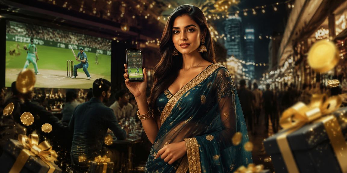 Indian woman enjoying cricket betting online